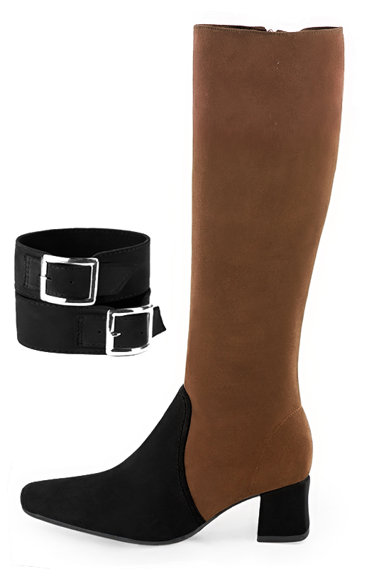 Matt black women's calf bracelets, to wear over boots. Top view - Florence KOOIJMAN